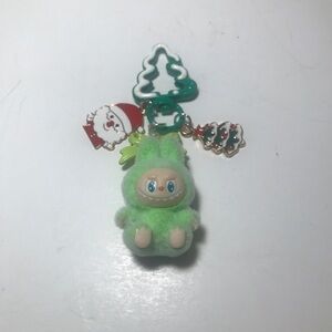 Green Plush Monster Keychain W/Holiday Charms Adorable Bunny Trendy Christmas